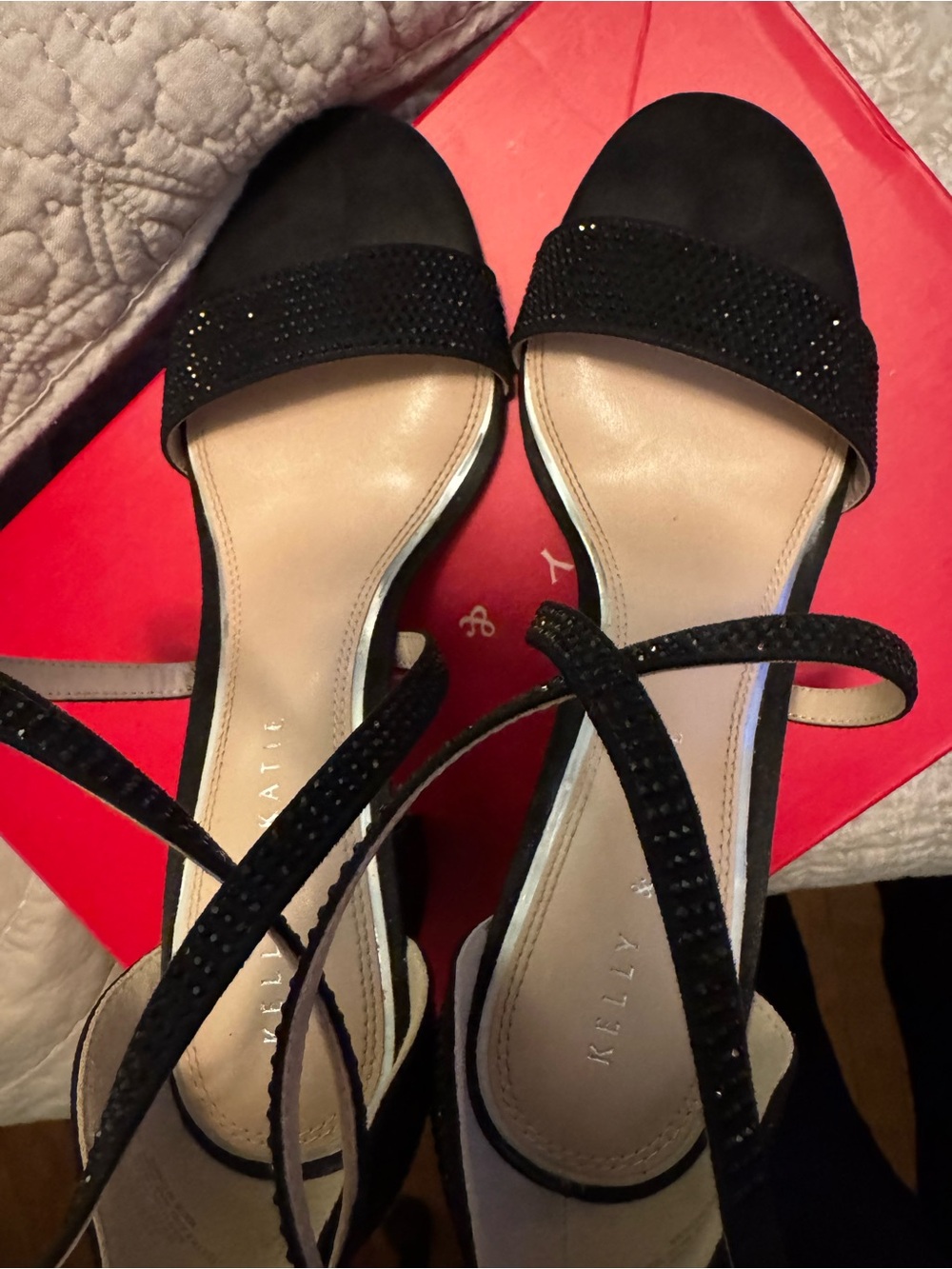 Kelly & Katie Black Strappy Crystal-Detail Sandals